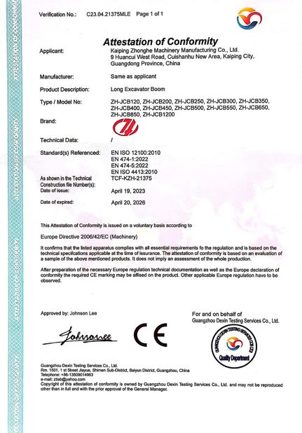 Κίνα Jiangmen Kaiping Zhonghe Machinery Manufacturing Co., Ltd Πιστοποιήσεις